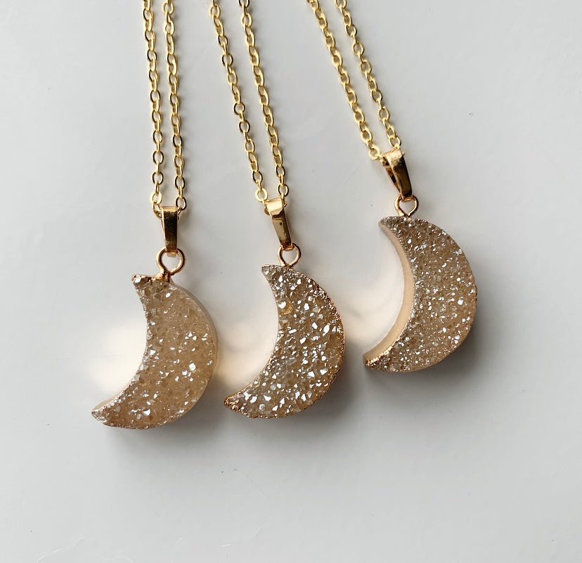 Champagne Druzy Moon Necklace